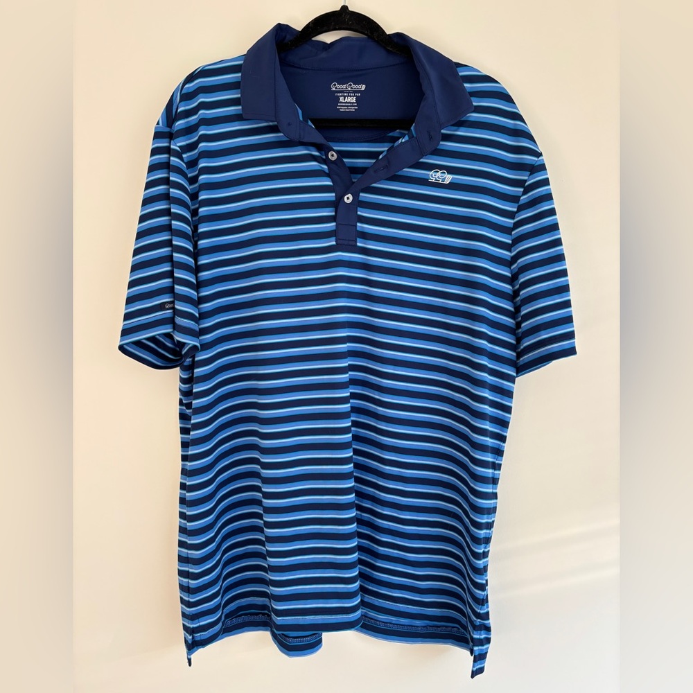 Good Good Golf Men's Blue and White Striped Polo